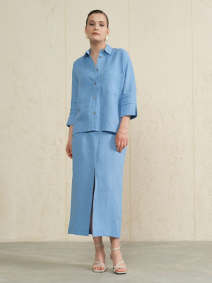 Рубашка льняная 757 морская волна