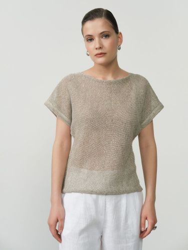 Джемпер льняной Д334 серый меланж