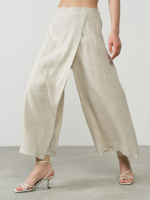 Брюки льняные Б043Т серый меланж