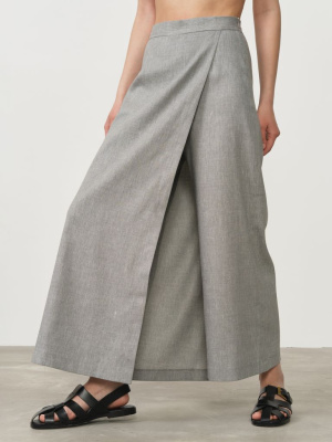 Юбка-брюки льняная 80600 светло-серая