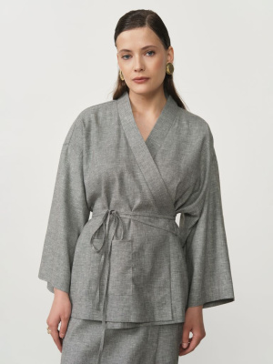 Жакет-кимоно льняной 42600 темно-серый