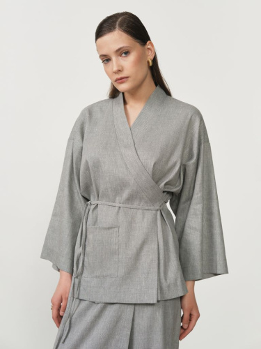Жакет-кимоно льняной 42600 светло-серый