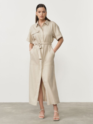 Платье льняное 90704 бежевое