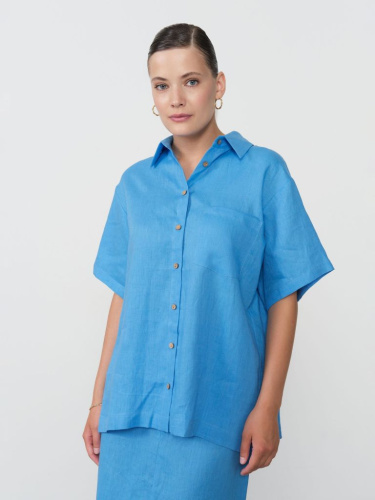Рубашка льняная 801281 аквамарин