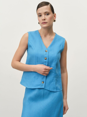 Жилет льняной 7025 аквамарин