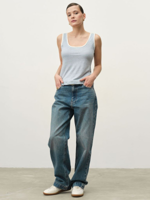 Топ из льна 6034 голубой