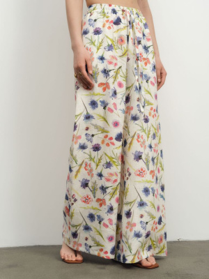 Брюки льняные 10367 с цветочным принтом