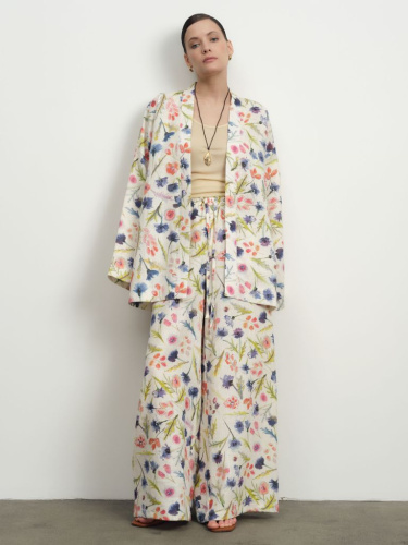 Жакет-кимоно льняное 42367 с цветочным принтом