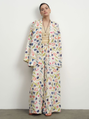 Жакет-кимоно льняное 42367 с цветочным принтом