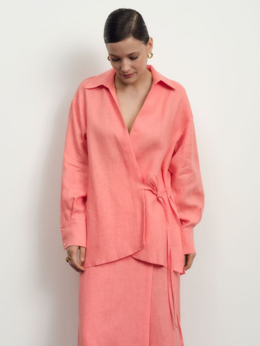 Рубашка льняная 80990 коралловая