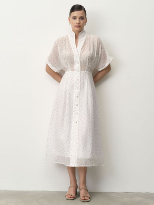 Платье из тенселя 90501 белое в горошек