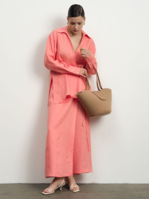 Юбка-брюки льняная 10990 коралловая