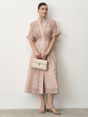 Платье из тенселя 90501 пудровое в горошек