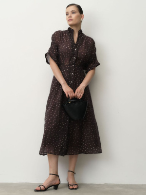 Платье из тенселя 90501 черное в горошек