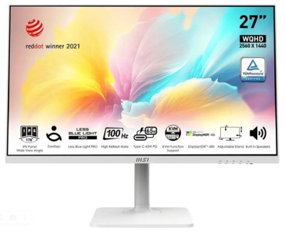 Монитор 27" MSI Modern MD272QXPW 9S6-3PB19H-225 2560x1440, 16:9, IPS, 100Hz, 1ms, 1000:1, 400cd, 178гр/178гр, HDMI, DP, 2*USB Type-A, USB Type-B, USB