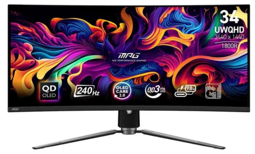 Монитор 34" MSI MPG 341CQPX 9S6-3DD04T-023 3440X1440 WLED, 21:9, QD-OLED, 250cd, 1,5M:1, 178/178, DP, HDMI, 240Hz, curved 1800R, HAS, pivot, VESA, bla