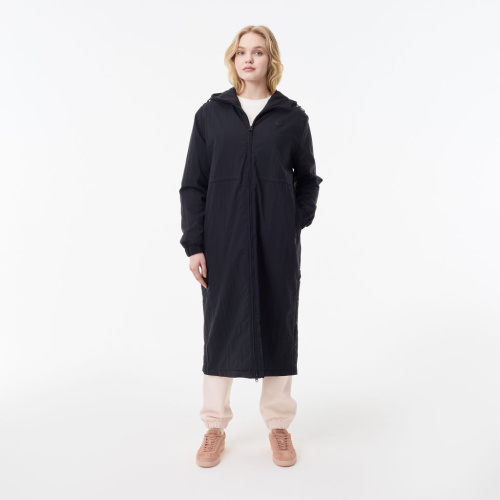 Женская длинная парка Lacoste с капюшоном и боковым клапаном на пуговицах