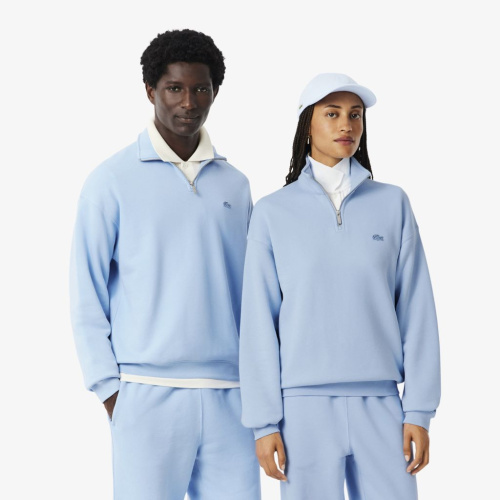 Хлопковый свитшот Lacoste Unisex Loose Fit из плотного флиса с застежкой-молнией на воротнике