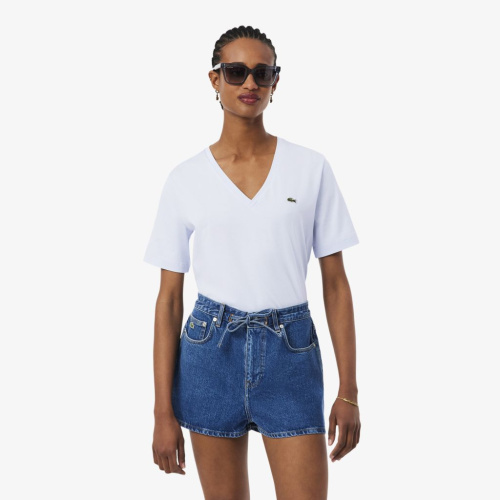 Женская футболка Lacoste Loose Fit из мягкого хлопка с V-образным вырезом