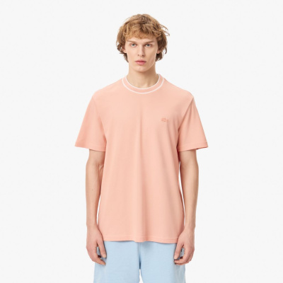 Мужская футболка Lacoste с воротником в полоску из эластичного хлопка