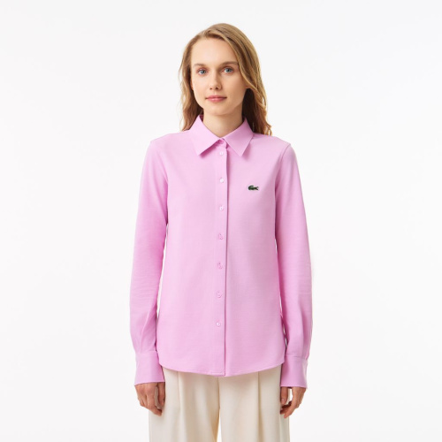 Женская хлопковая рубашка Lacoste с нашивкой-логотипом