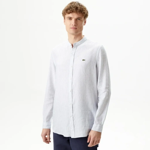 Мужская рубашка Lacoste без ворота в полоску из смеси льна