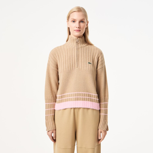 Женский короткий свитер Lacoste на молнии с длинным рукавом