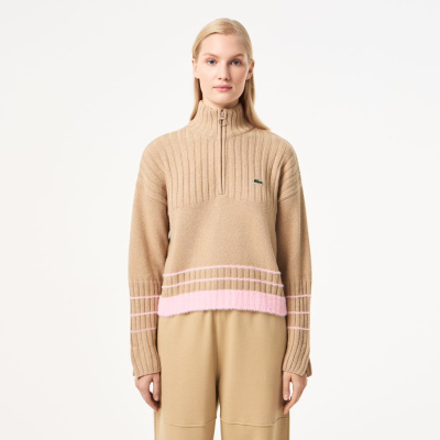 Женский короткий свитер Lacoste на молнии с длинным рукавом