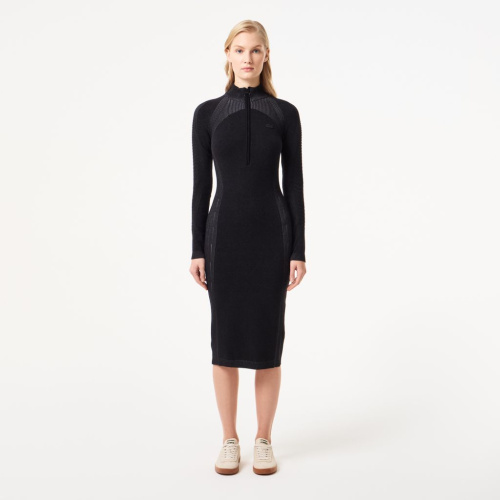 Женское облегающее длинное платье Lacoste на молнии с длинным рукавом