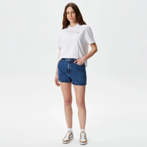 Женские короткие джинсовые шорты Lacoste на пуговице