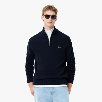 Мужской шерстяной свитер Lacoste на молнии с высоким воротом