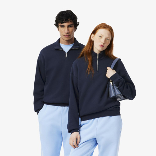 Хлопковый свитшот Lacoste Unisex Loose Fit из плотного флиса с застежкой-молнией на воротнике