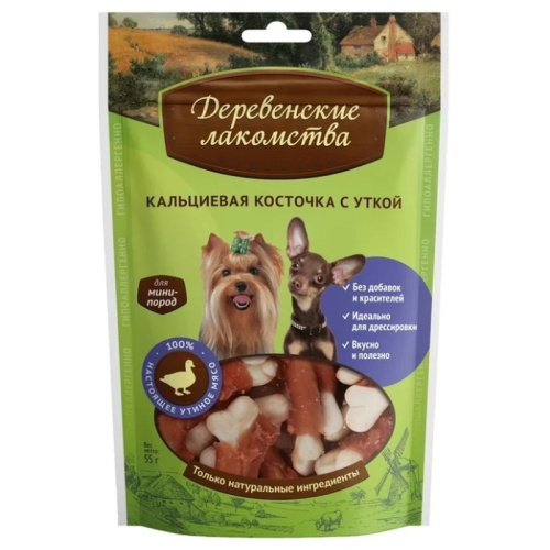 Деревенские лакомства лакомство для собак мелких пород, кальциевая косточка с уткой - 55 г Китай 1 уп. х 1 шт. х 0.055 кг