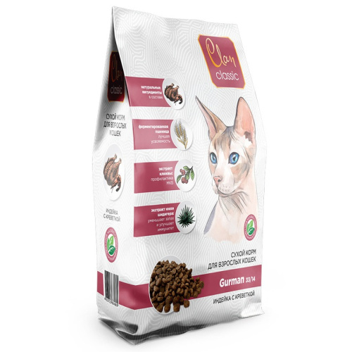 Clan Classic Gurman 33/14 сухой корм для взрослых привередливых кошек с индейкой и креветками - 10 кг повседневный премиум для взрослых с индейкой мешок Российский корм 1 уп. х 1 шт. х 10 кг