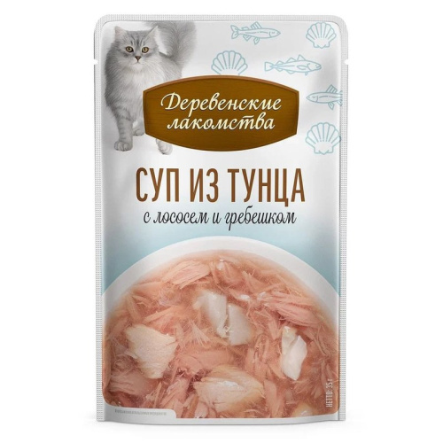 Деревенские лакомства для кошек, с тунцом, с лососем и гребешком, суп, в паучах - 4 шт х 35 г для всех возрастов с тунцом паучи Китай 1 уп. х 1 шт. х 0.035 кг