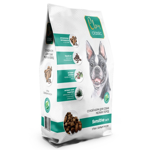 Clan Classic Sensitive 24/11 сухой корм для взрослых собак мелких пород с уткой и бурым рисом - 10 кг повседневный премиум для взрослых с уткой породы мелкого размера мешок Российский корм 1 уп. х 1 шт. х 10 кг