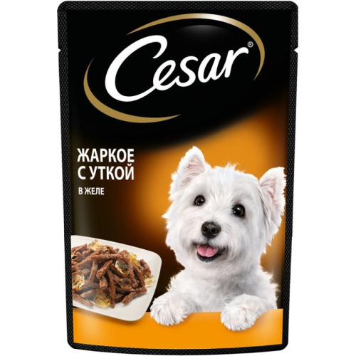 Cesar полнорационный влажный корм для собак, жаркое с уткой, кусочки в желе, в паучах - 85 г повседневный премиум для взрослых с уткой для всех пород паучи Российский корм 1 уп. х 28 шт. х 2.38 кг