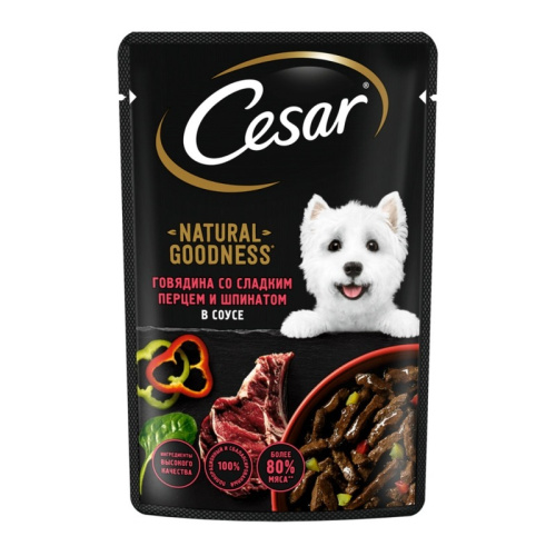 Cesar Natural Goodness влажный корм для собак, с индейкой, горохом и морковью, в желе, в паучах - 80 г повседневный премиум для взрослых с индейкой для всех пород паучи Российский корм 1 уп. х 28 шт. х 2.24 кг