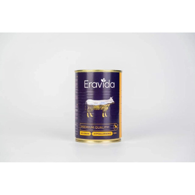 Eravida влажный корм для собак, с кусочками говядины, в консервах - 400 г премиум для взрослых с говядиной 1 уп. х 12 шт. х 4.8 кг