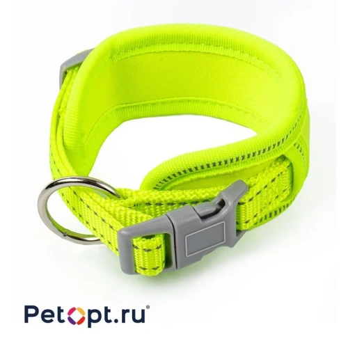 PetOpt Ошейник для собак с мягкой подкладкой, светоотражающий, Флуоресцентный желтый M-43ммХ35-45см Конструкция "Через кольцо" с фастексом m Китай 1 уп. х 1 шт. х 0.064 кг