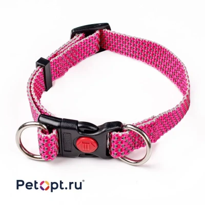 PetOpt Ошейник для собак, светоотражающий, розовый, нейлоновый ХS：15ммХ20-30см "Два кольца" с фастексом xs Китай 1 уп. х 1 шт. х 0.024 кг