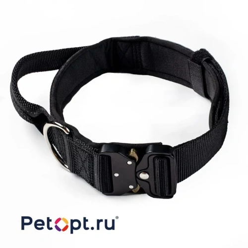 PetOpt Ошейник для собак, светоотражающий нейлон с ручкой, Черный, L-54-61*45мм Фастекс металлический "кобра" l Китай 1 уп. х 1 шт. х 0.202 кг