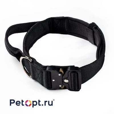 PetOpt Ошейник для собак, светоотражающий нейлон с ручкой, Черный, L-54-61*45мм Фастекс металлический "кобра" l Китай 1 уп. х 1 шт. х 0.202 кг