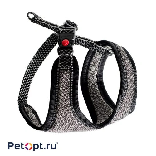 PetOpt Шлейка для собак, светоотражающая, Черно-серая нейлоновая ХS 15мм22-32см легкая, быстросохнущая xs Китай 1 уп. х 1 шт. х 0.054 кг