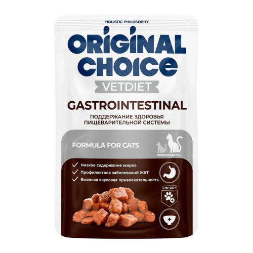 Original Choice Vetdiet Gastrointestinal влажный корм для кошек, с чувствительным пищеварением, в паучах - 85 г премиум для взрослых с курицей паучи Россия 1 уп. х 14 шт. х 1.19 кг