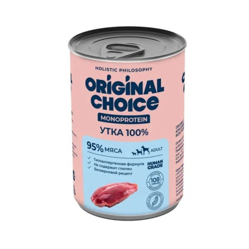Original Choice Monoprotein Adult влажный корм для собак всех пород, с УТКОЙ, в консервах - 340 г для взрослых с уткой консервы (в железной банке) Россия 1 уп. х 6 шт. х 2.04 кг