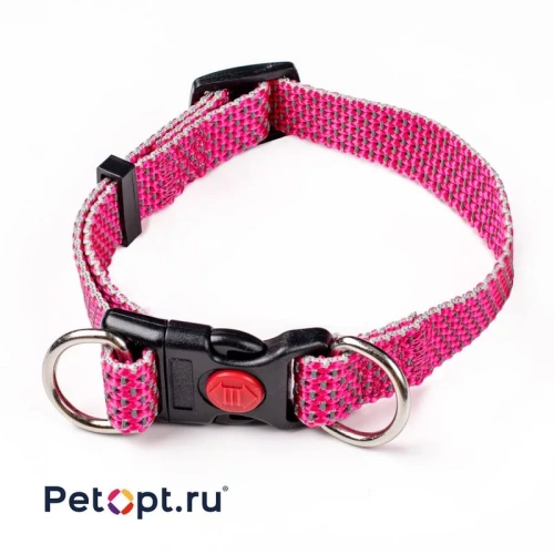 PetOpt Ошейник для собак, светоотражающий, розовый, нейлоновый L 30ммХ45-70см "Два кольца" с фастексом l Китай 1 уп. х 1 шт. х 0.104 кг