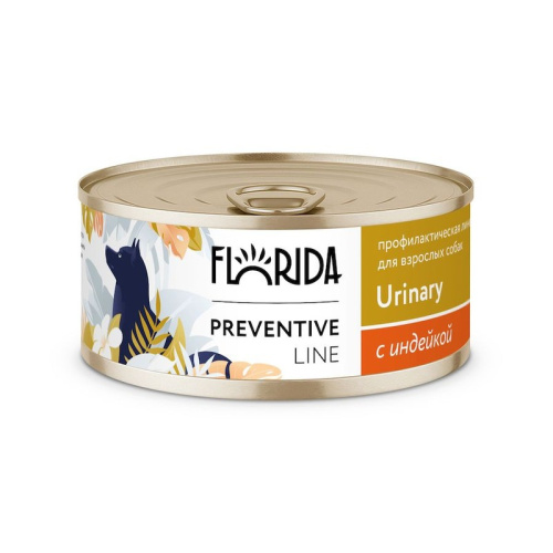 Florida Preventive Line Urinary полнорационный влажный корм для собак, профилактика образования мочевых камней, с индейкой, кусочки в желе, в консервах - 100 г диетические супер премиум для всех возрастов с индейкой для всех пород консервы (в железной бан