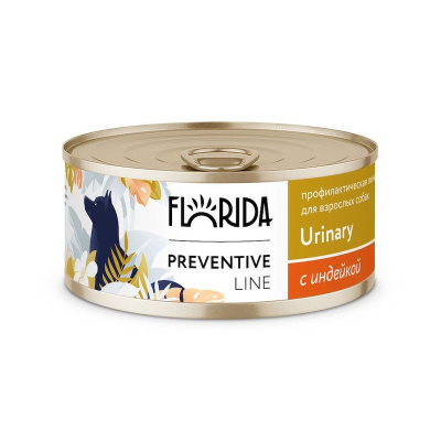 Florida Preventive Line Urinary полнорационный влажный корм для собак, профилактика образования мочевых камней, с индейкой, кусочки в желе, в консервах - 100 г диетические супер премиум для всех возрастов с индейкой для всех пород консервы (в железной бан