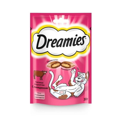 Dreamies лакомство для кошек подушечки с говядиной - 30 г повседневный для взрослых с говядиной Россия 1 уп. х 1 шт. х 0.03 кг